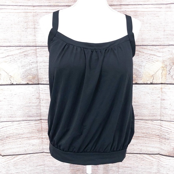 LANDS END Black Blouson Tummy Hiding Tankini Swimsuit Top Size 10D - Picture 1 of 9